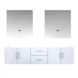 Lexora Geneva 72" Glossy White Double Wall Mount Vanity Cabinet, no Top and 30" LED Mirrors