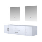 Lexora Geneva 72" Glossy White Double Wall Mount Vanity Cabinet, no Top and 30" LED Mirrors
