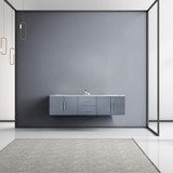 Lexora Geneva 72" Dark Grey Double Wall Mount Vanity, White Carrara Marble Top, White Square Sinks and no Mirror