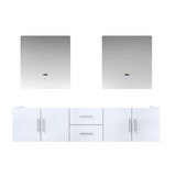 Lexora Geneva 80" Glossy White Double Wall Mount Vanity Cabinet, no Top and 30" LED Mirrors