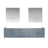 Lexora Geneva 80" Dark Grey Double Wall Mount Vanity Cabinet, no Top and 30" LED Mirrors