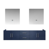 Lexora Geneva 80" Navy Blue Double Wall Mount Vanity Cabinet, no Top and 30" LED Mirrors