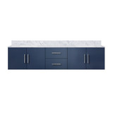Lexora Geneva 80" Navy Blue Double Wall Mount Vanity Cabinet, White Carrara Marble Top, White Square Sinks and no Mirror