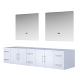 Lexora Geneva 84" Glossy White Double Wall Mount Vanity Cabinet, no Top and 36" LED Mirrors