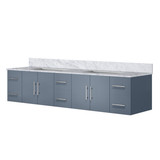 Lexora Geneva 84" Dark Grey Double Wall Mount Vanity Cabinet, White Carrara Marble Top, White Square Sinks and no Mirror