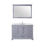 Lexora Dukes 48" Dark Grey Single Vanity Cabinet, White Carrara Marble Top, White Square Sink and 46" Mirror w/ Faucet