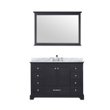 Lexora Dukes 48" Espresso Single Vanity Cabinet, White Carrara Marble Top, White Square Sink and 46" Mirror w/ Faucet