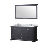 Lexora Dukes 60" Espresso Double Vanity Cabinet, White Carrara Marble Top, White Square Sinks and 58" Mirror w/ Faucets