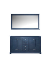Lexora Dukes 60" Navy Blue Double Vanity Cabinet, no Top and 58" Mirror