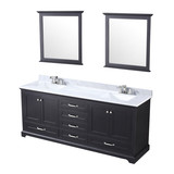 Lexora Dukes 80" Espresso Double Vanity Cabinet, White Carrara Marble Top, White Square Sinks and 30" Mirrors w/ Faucets