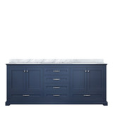 Lexora Dukes 80" Navy Blue Double Vanity Cabinet, White Carrara Marble Top, White Square Sinks and no Mirror