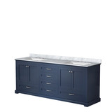 Lexora Dukes 80" Navy Blue Double Vanity Cabinet, White Carrara Marble Top, White Square Sinks and no Mirror
