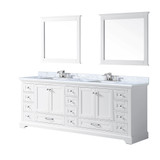 Lexora Dukes 84" White Double Vanity Cabinet, White Carrara Marble Top, White Square Sinks and 34" Mirrors w/ Faucets
