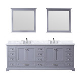 Lexora Dukes 84" Dark Grey Double Vanity Cabinet, White Carrara Marble Top, White Square Sinks and 34" Mirrors w/ Faucets