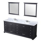 Lexora Dukes 84" Espresso Double Vanity Cabinet, White Carrara Marble Top, White Square Sinks and 34" Mirrors w/ Faucets