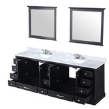 Lexora Dukes 84" Espresso Double Vanity Cabinet, White Carrara Marble Top, White Square Sinks and 34" Mirrors w/ Faucets
