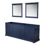 Lexora Dukes 84" Navy Blue Double Vanity Cabinet, no Top and 34" Mirrors