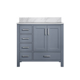 Lexora Jacques 36" Dark Grey Single Vanity Cabinet, White Carrara Marble Top, White Square Sink and no Mirror - Right Version