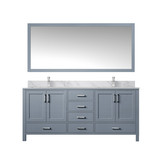 Lexora Jacques 60" Dark Grey Double Vanity Cabinet, White Carrara Marble Top, White Square Sinks and 58" Mirror w/ Faucets