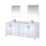Lexora Jacques 80" White Double Vanity Cabinet, White Carrara Marble Top, White Square Sinks and 30" Mirrors w/ Faucets