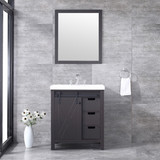 Lexora Marsyas 30" Brown Single Vanity, White Quartz Top, White Square Sink and 28" Mirror w/ Faucet