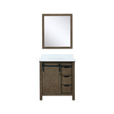 Lexora Marsyas 30" Rustic Brown Single Vanity Cabinet, White Quartz Top, White Square Sink and 28" Mirror