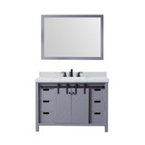 Lexora Marsyas 48" Dark Grey Single Vanity Cabinet, White Carrara Marble Top, White Square Sink and 44" Mirror w/ Faucet