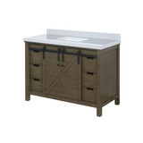 Lexora Marsyas 48" Rustic Brown Single Vanity Cabinet, White Quartz Top, White Square Sink and no Mirror