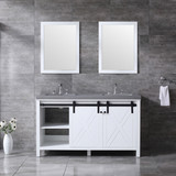 Lexora Marsyas 60" White Double Vanity, Grey Quartz Top, White Square Sinks and 24" Mirrors w/ Faucets