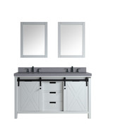 Lexora Marsyas 60" White Double Vanity Cabinet, Grey Quartz Top, White Square Sinks and 24" Mirrors w/ Faucets
