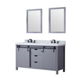 Lexora Marsyas 60" Dark Grey Double Vanity Cabinet, White Carrara Marble Top, White Square Sinks and 24" Mirrors w/ Faucets
