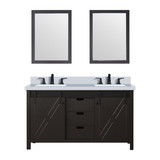 Lexora Marsyas 60" Brown Double Vanity Cabinet, White Quartz Top, White Square Sinks and 24" Mirrors w/ Faucets