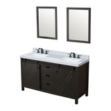 Lexora Marsyas 60" Brown Double Vanity Cabinet, White Quartz Top, White Square Sinks and 24" Mirrors w/ Faucets