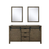 Lexora Marsyas 60" Rustic Brown Double Vanity Cabinet, no Top and 24" Mirrors