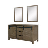 Lexora Marsyas 60" Rustic Brown Double Vanity Cabinet, no Top and 24" Mirrors