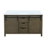 Lexora Marsyas 60" Rustic Brown Double Vanity Cabinet, White Quartz Top, White Square Sinks and no Mirror