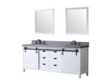 Lexora Marsyas 80" White Double Vanity Cabinet, Grey Quartz Top, White Square Sinks and 30" Mirrors w/ Faucets