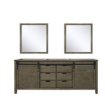 Lexora Marsyas 80" Rustic Brown Double Vanity Cabinet, no Top and 30" Mirrors
