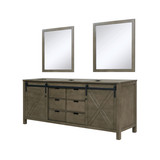 Lexora Marsyas 80" Rustic Brown Double Vanity Cabinet, no Top and 30" Mirrors
