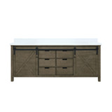 Lexora Marsyas 80" Rustic Brown Double Vanity Cabinet, White Quartz Top, White Square Sinks and no Mirror