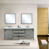 Lexora Marsyas 80" Ash Grey Double Vanity Ash Grey, White Quartz Top, White Square Sinks and 30" Mirrors w/ Faucets