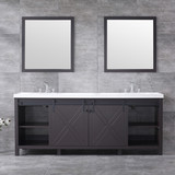 Lexora Marsyas 84" Brown Double Vanity, White Quartz Top, White Square Sinks and 34" Mirrors w/ Faucets