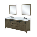 Lexora Marsyas 84" Rustic Brown Double Vanity Cabinet, White Quartz Top, White Square Sinks and 34" Mirrors w/ Faucets