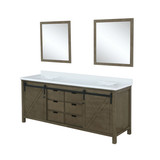 Lexora Marsyas 84" Rustic Brown Double Vanity Cabinet, White Quartz Top, White Square Sinks and 34" Mirrors