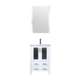 Lexora Volez 24" White Single Vanity Cabinet, Integrated Top, White Integrated Square Sink and 22" Mirror w/ Faucet