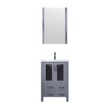 Lexora Volez 24" Dark Grey Single Vanity Cabinet, Integrated Top, White Integrated Square Sink and 22" Mirror w/ Faucet
