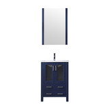 Lexora Volez 24" Navy Blue Single Vanity Cabinet, Integrated Top, White Integrated Square Sink and 22" Mirror w/ Faucet