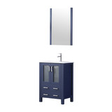 Lexora Volez 24" Navy Blue Single Vanity Cabinet, Integrated Top, White Integrated Square Sink and 22" Mirror w/ Faucet