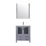 Lexora Volez 30" Dark Grey Single Vanity Cabinet, Integrated Top, White Integrated Square Sink and 28" Mirror w/ Faucet