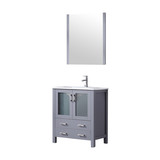 Lexora Volez 30" Dark Grey Single Vanity Cabinet, Integrated Top, White Integrated Square Sink and 28" Mirror w/ Faucet